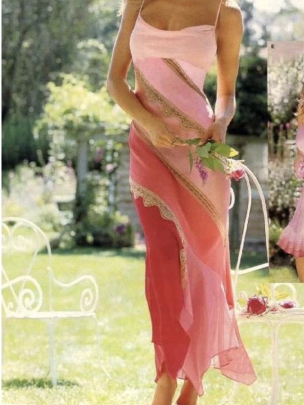 Victoria's Secret Vintage 100% Silk Bias Lace Trim Pink Ombre Dress